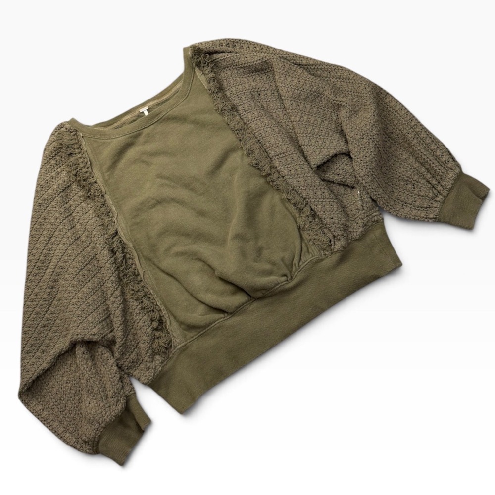 Free People Faff & Fringe pullover  sweater Women S Olive Green Crochet Sleeve